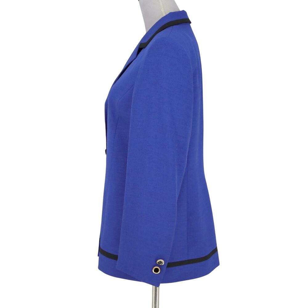 Kasper Jacket Petites 10P Blue Black Trim Lined Long Blazer Career Office - Picture 14 of 15